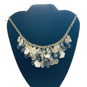 Gold Tone Bib Necklace Multi-Shaped Beads Cluster Statement Boho Party Jewelry